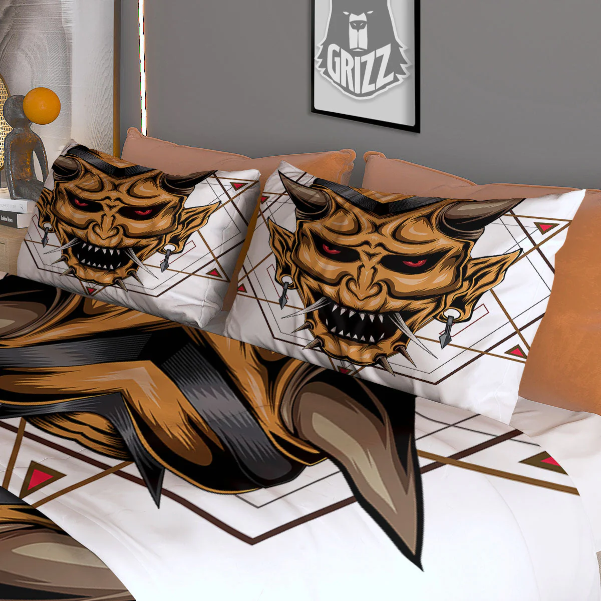 Demon Geometric Japanese Print Duvet Cover Bedding Set - Image 3