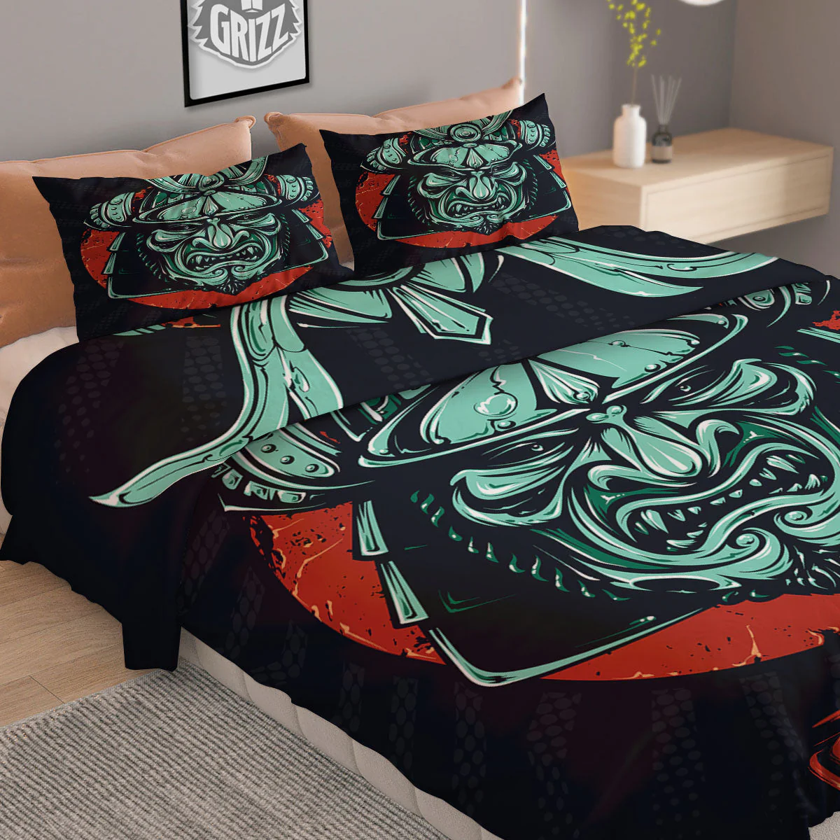 Demon Mask Japanese Print Duvet Cover Bedding Set - Image 2