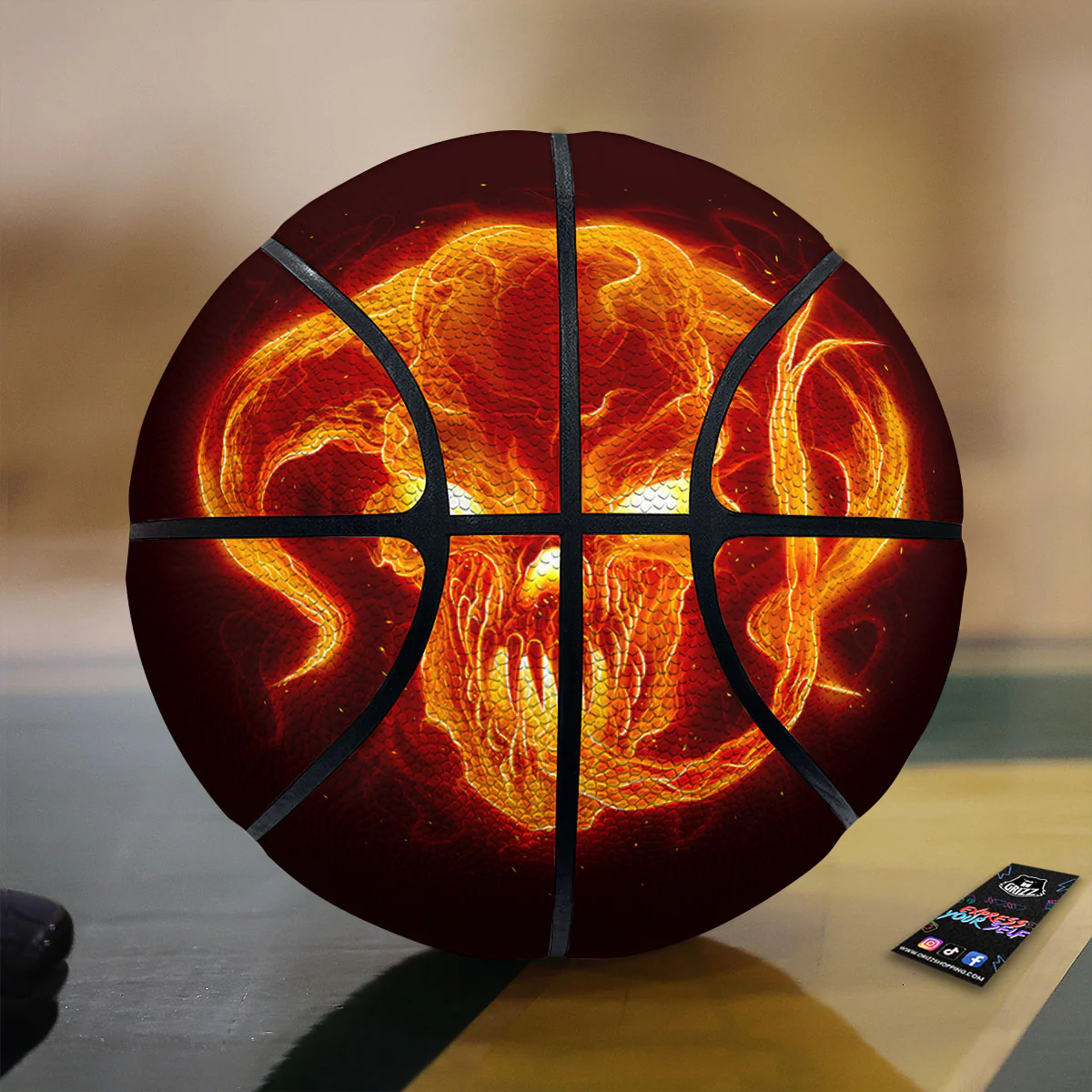 Demon Skull Flaming Print Basketball
