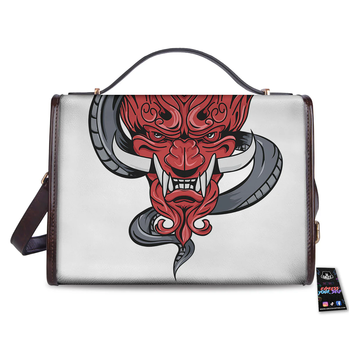 Demon With Snake Japanese Oni Print Women's Satchel Bag - Image 2