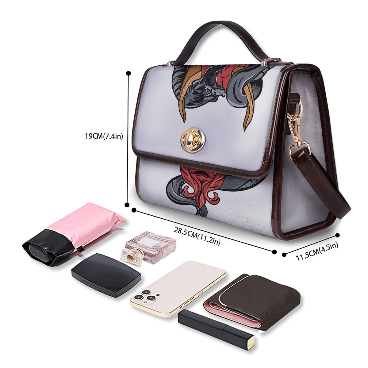 Demon With Snake Japanese Oni Print Women's Satchel Bag - Image 4