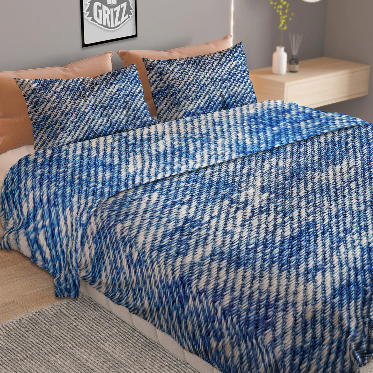 Denim Jeans Acid Wash Print Pattern Duvet Cover Bedding Set - Image 2