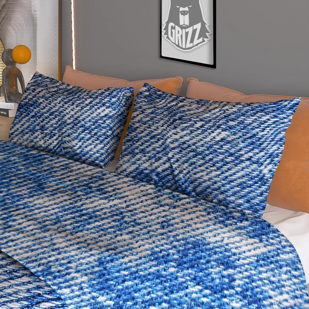 Denim Jeans Acid Wash Print Pattern Duvet Cover Bedding Set - Image 3