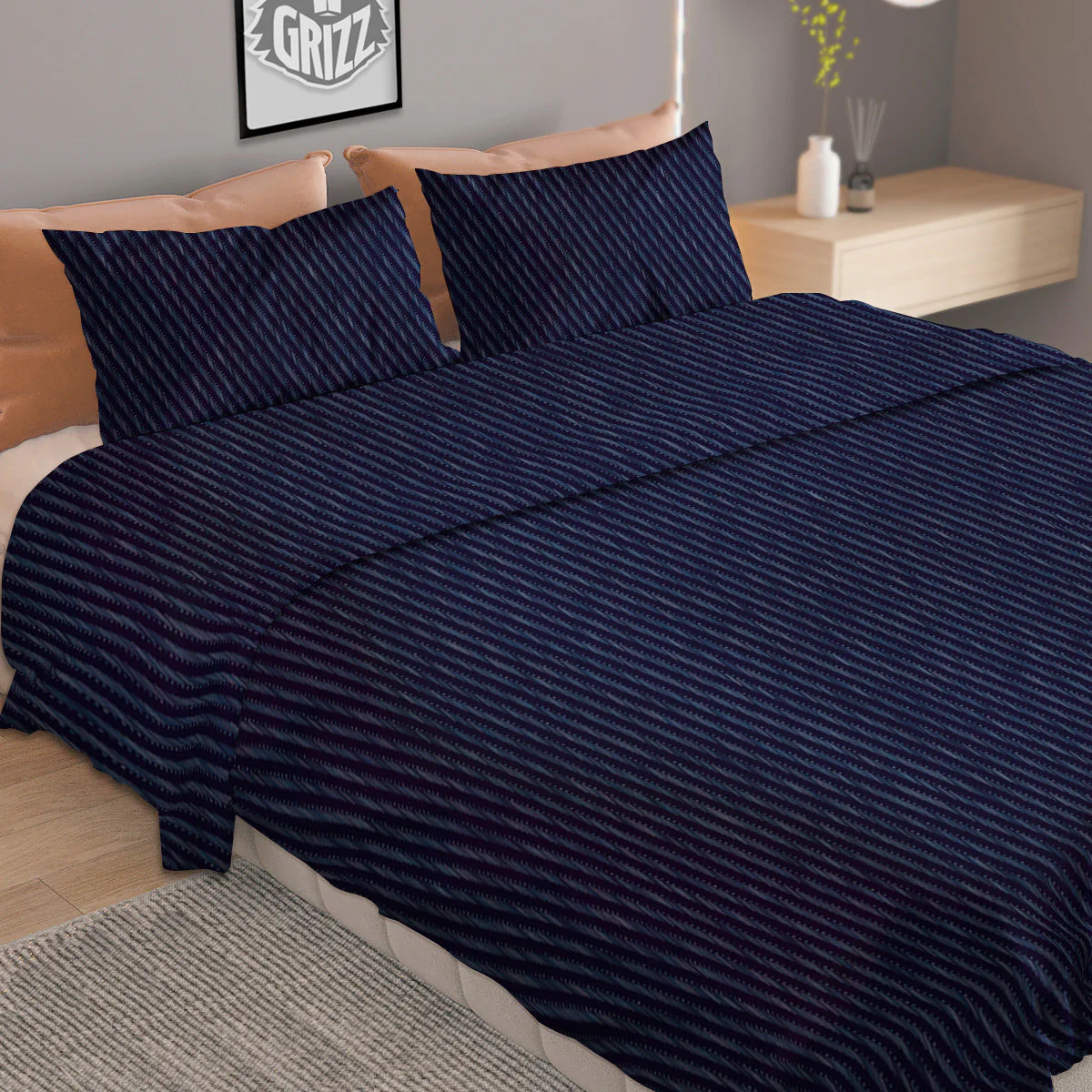 Denim Jeans Dark Blue Print Duvet Cover Bedding Set - Image 2