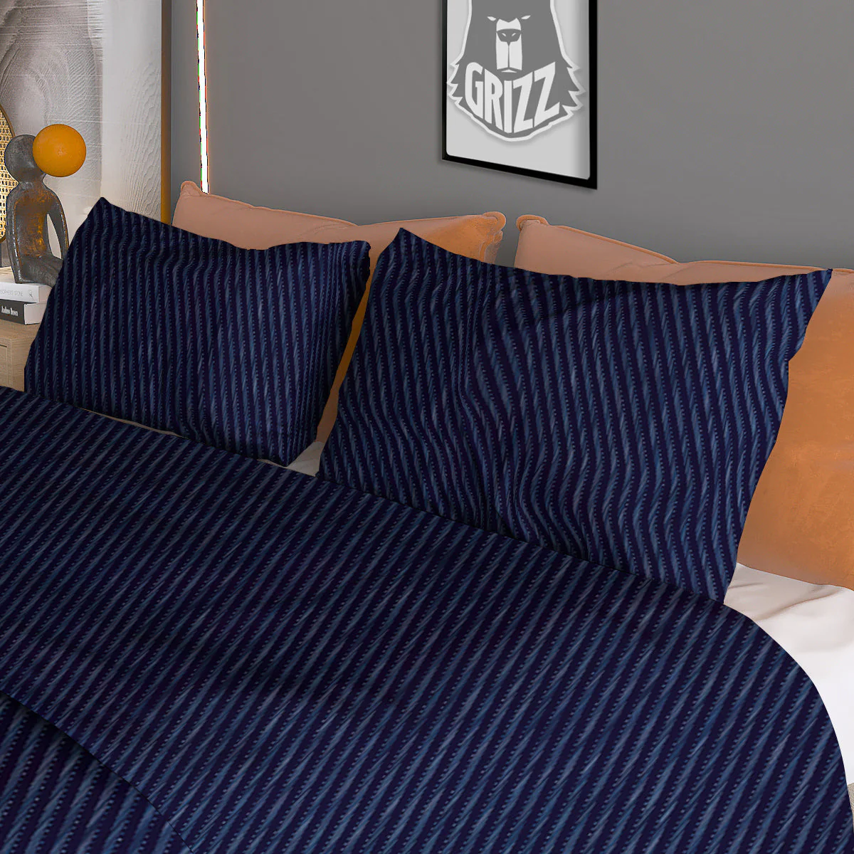 Denim Jeans Dark Blue Print Duvet Cover Bedding Set - Image 3