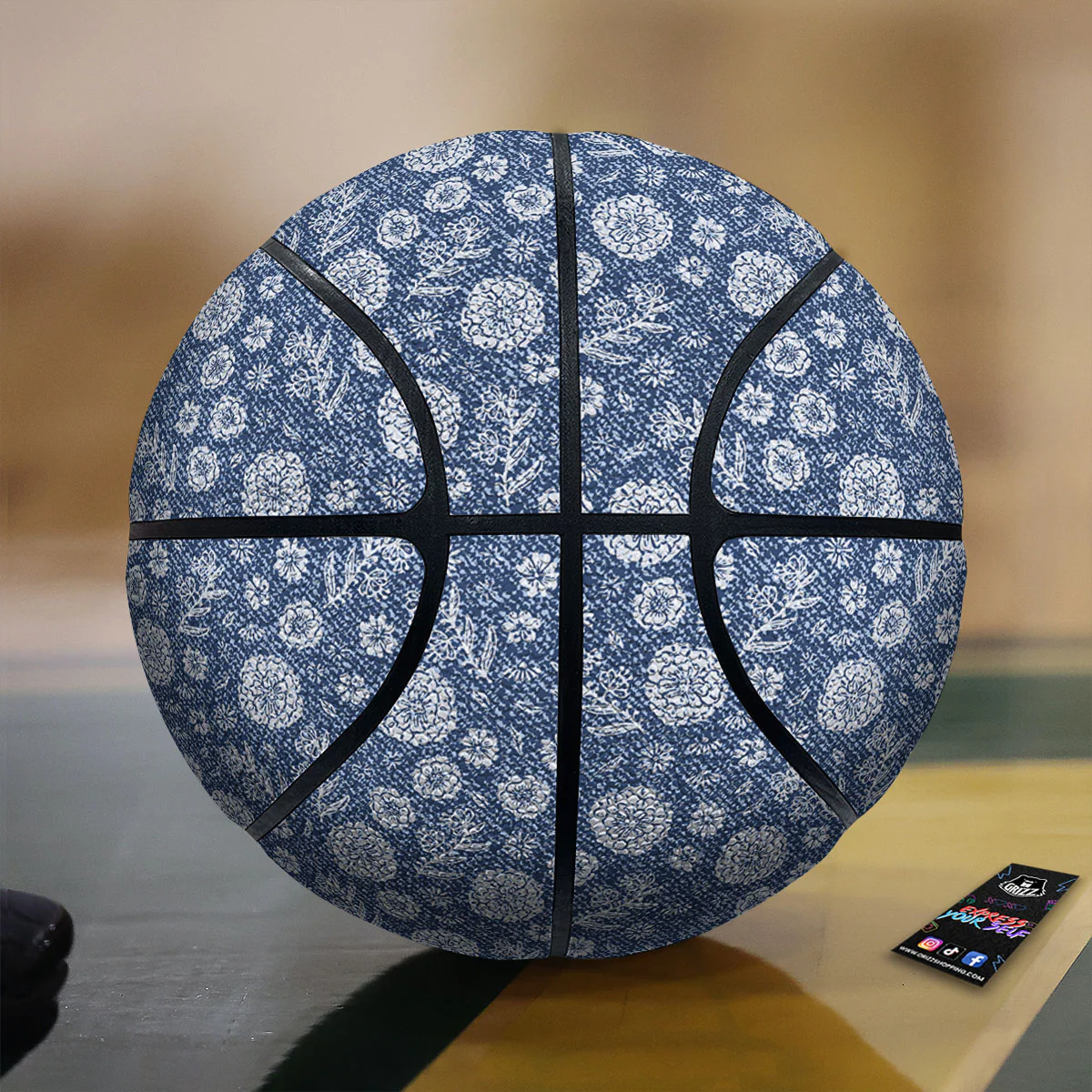 Denim Jeans Flower Print Pattern Basketball