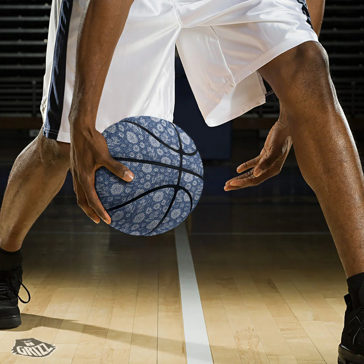 Denim Jeans Flower Print Pattern Basketball - Image 3