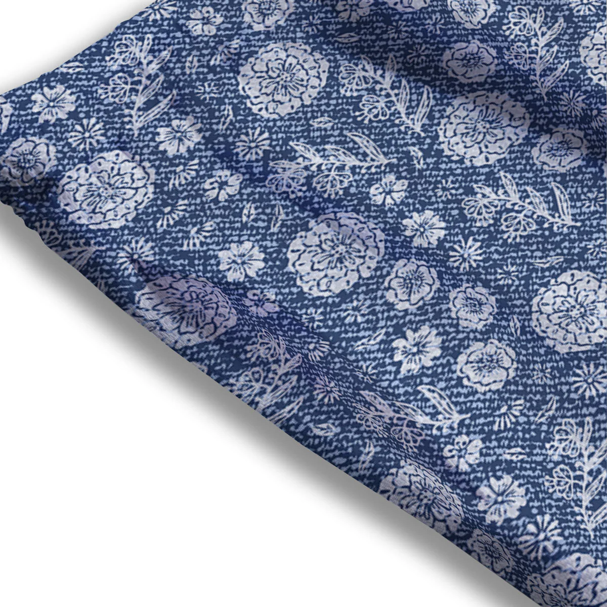 Denim Jeans Flower Print Pattern Mesh Shorts - Image 3