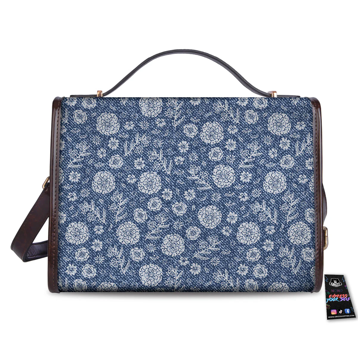 Denim Jeans Flower Print Pattern Women's Satchel Bag - Image 2