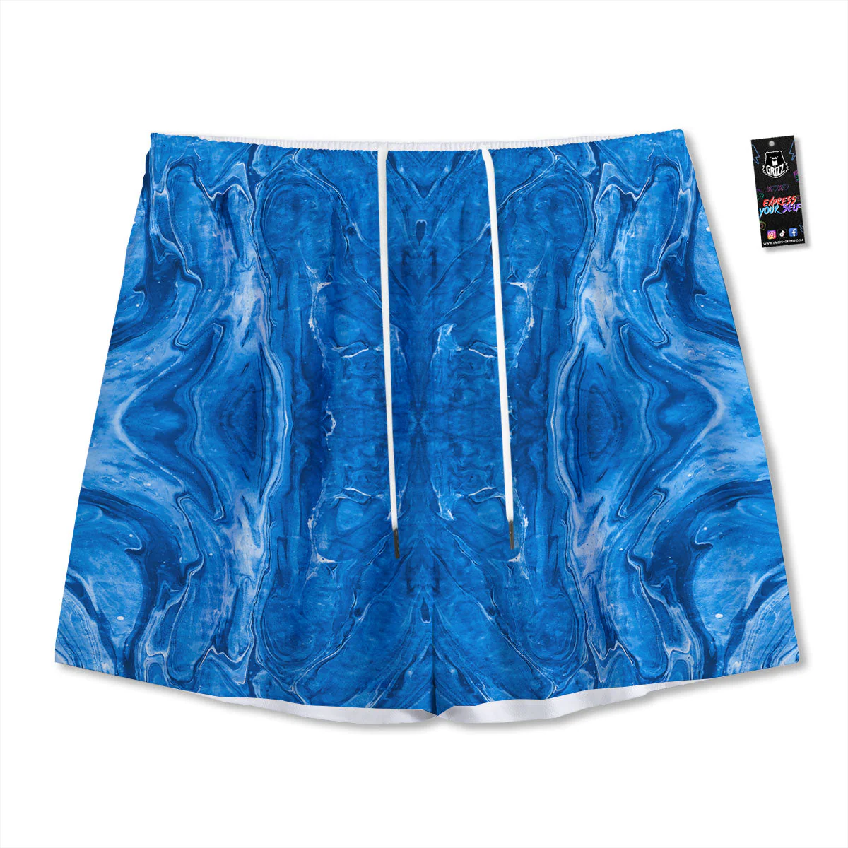 Denim Jeans Marble Print Pattern Mesh Shorts