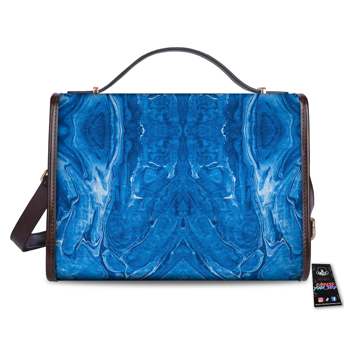 Denim Jeans Marble Print Pattern Women's Satchel Bag - Image 2