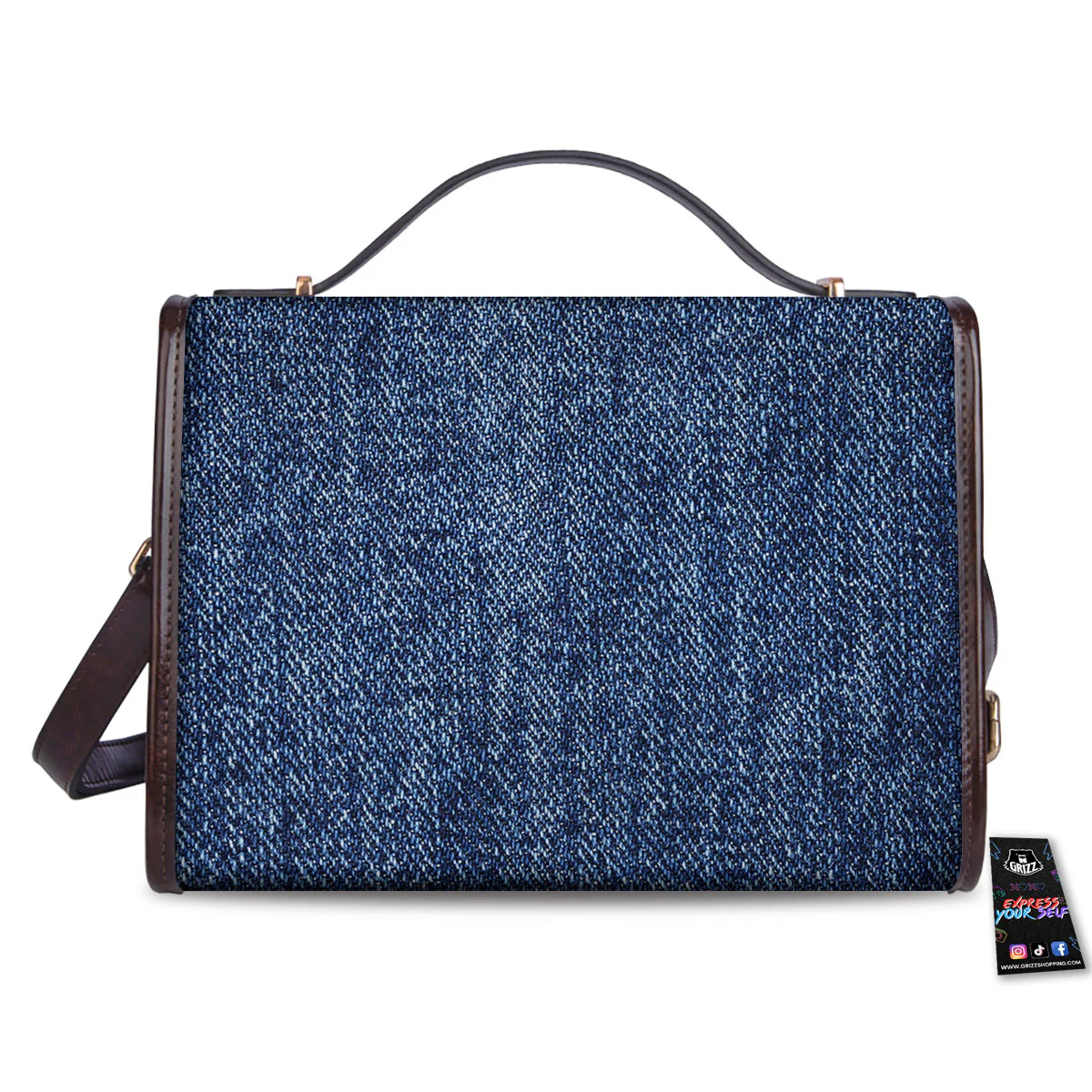 Denim Jeans Navy Blue Print Women's Satchel Bag - Image 2
