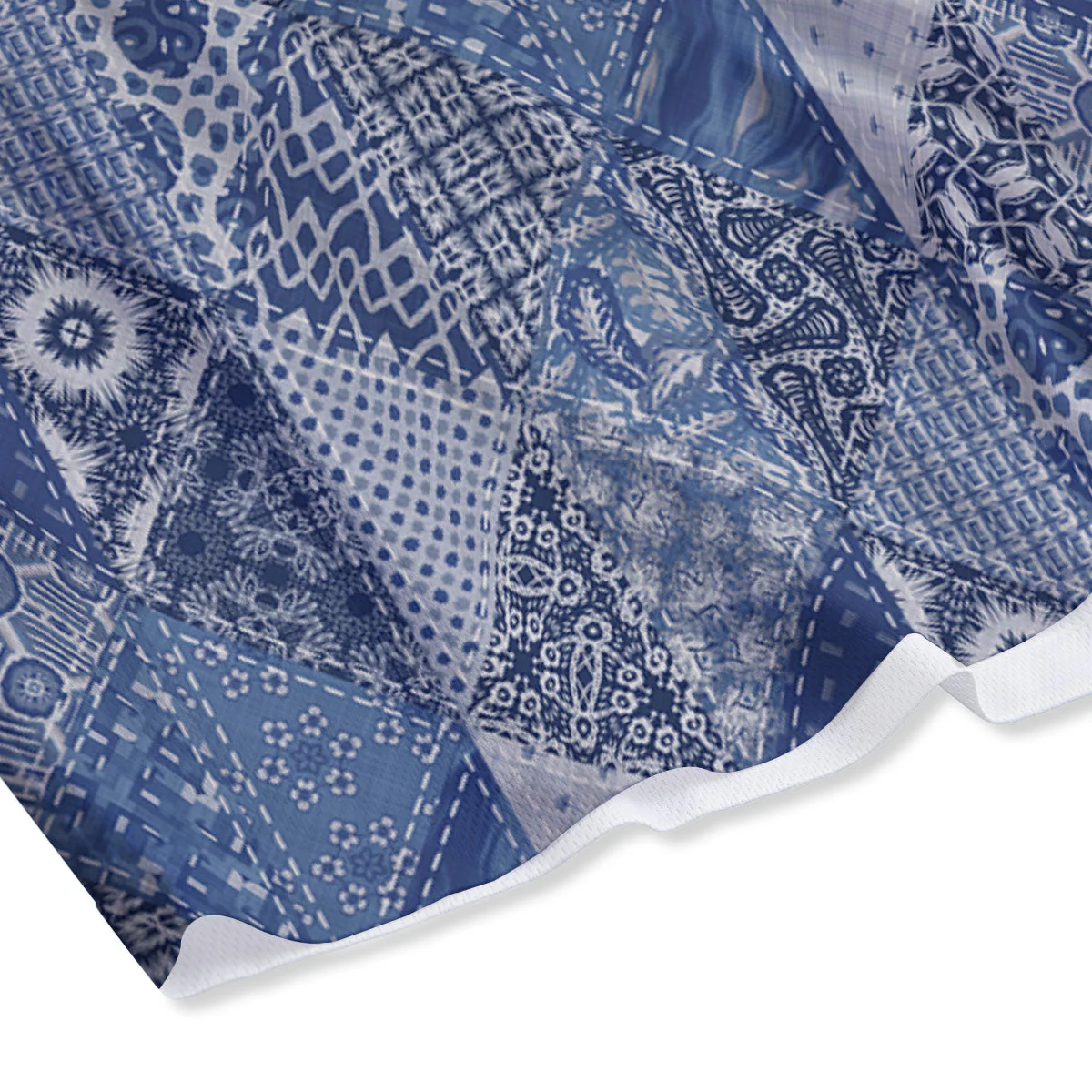 Denim Jeans Patchwork Print Pattern Mesh Shorts - Image 4