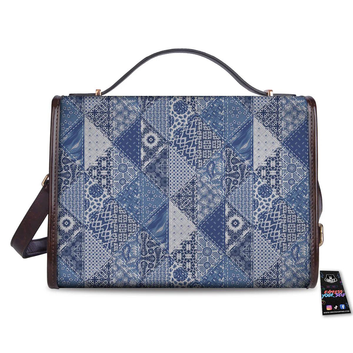 Denim Jeans Patchwork Print Pattern Women's Satchel Bag - Image 2