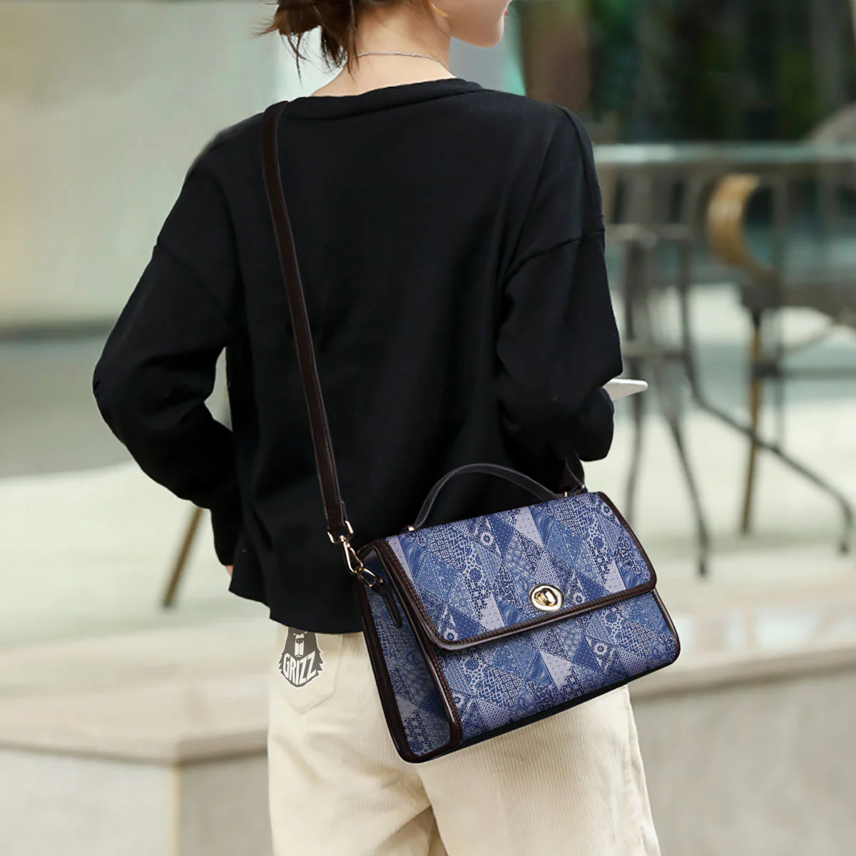 Denim Jeans Patchwork Print Pattern Women's Satchel Bag - Image 3