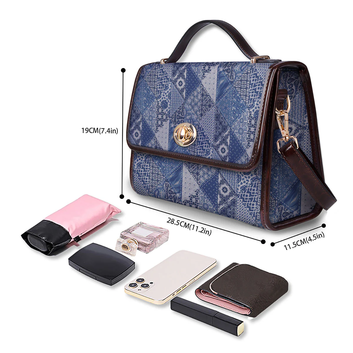 Denim Jeans Patchwork Print Pattern Women's Satchel Bag - Image 4