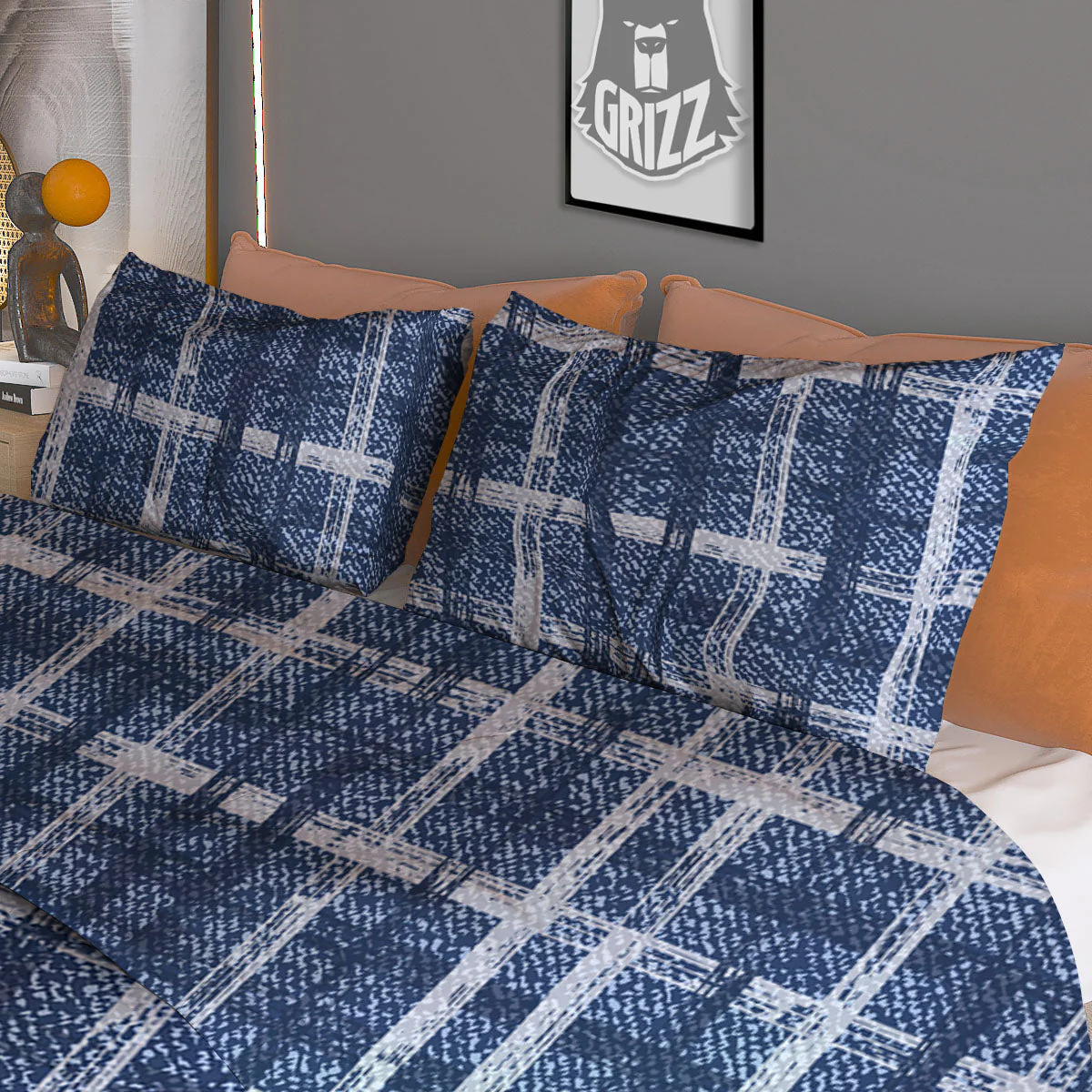 Denim Jeans Plaid Print Pattern Duvet Cover Bedding Set - Image 3