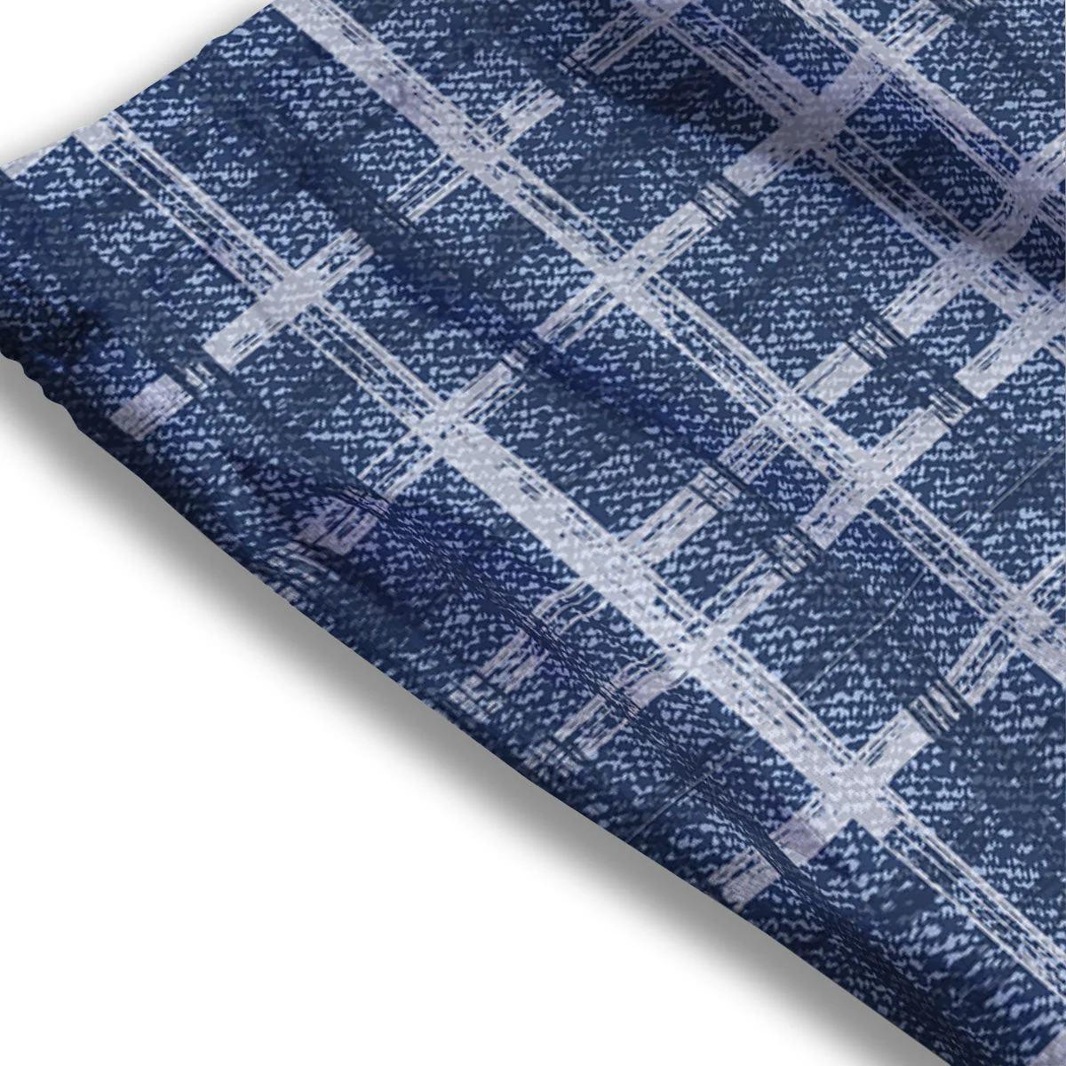 Denim Jeans Plaid Print Pattern Mesh Shorts - Image 3