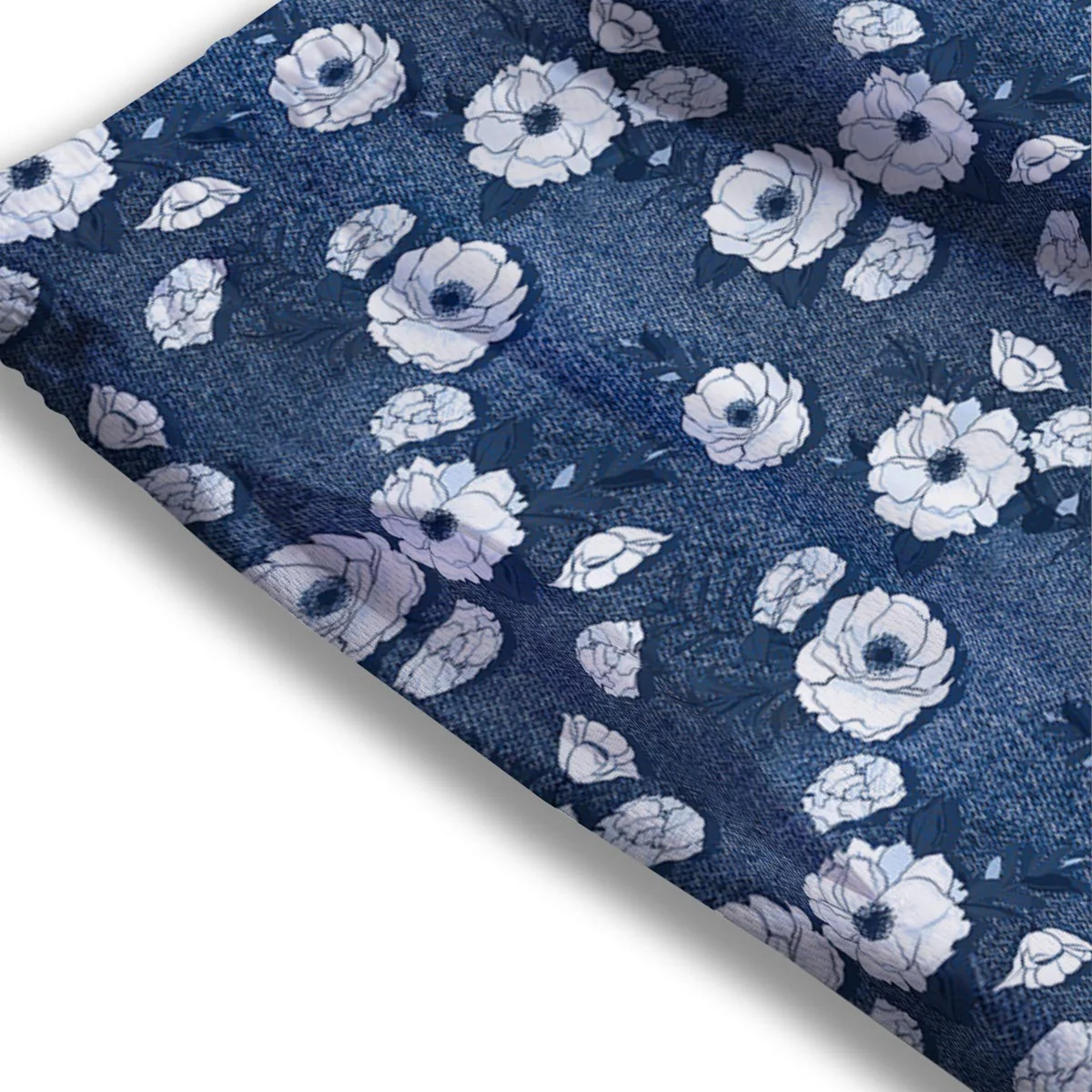 Denim Jeans Rose Print Pattern Mesh Shorts - Image 3