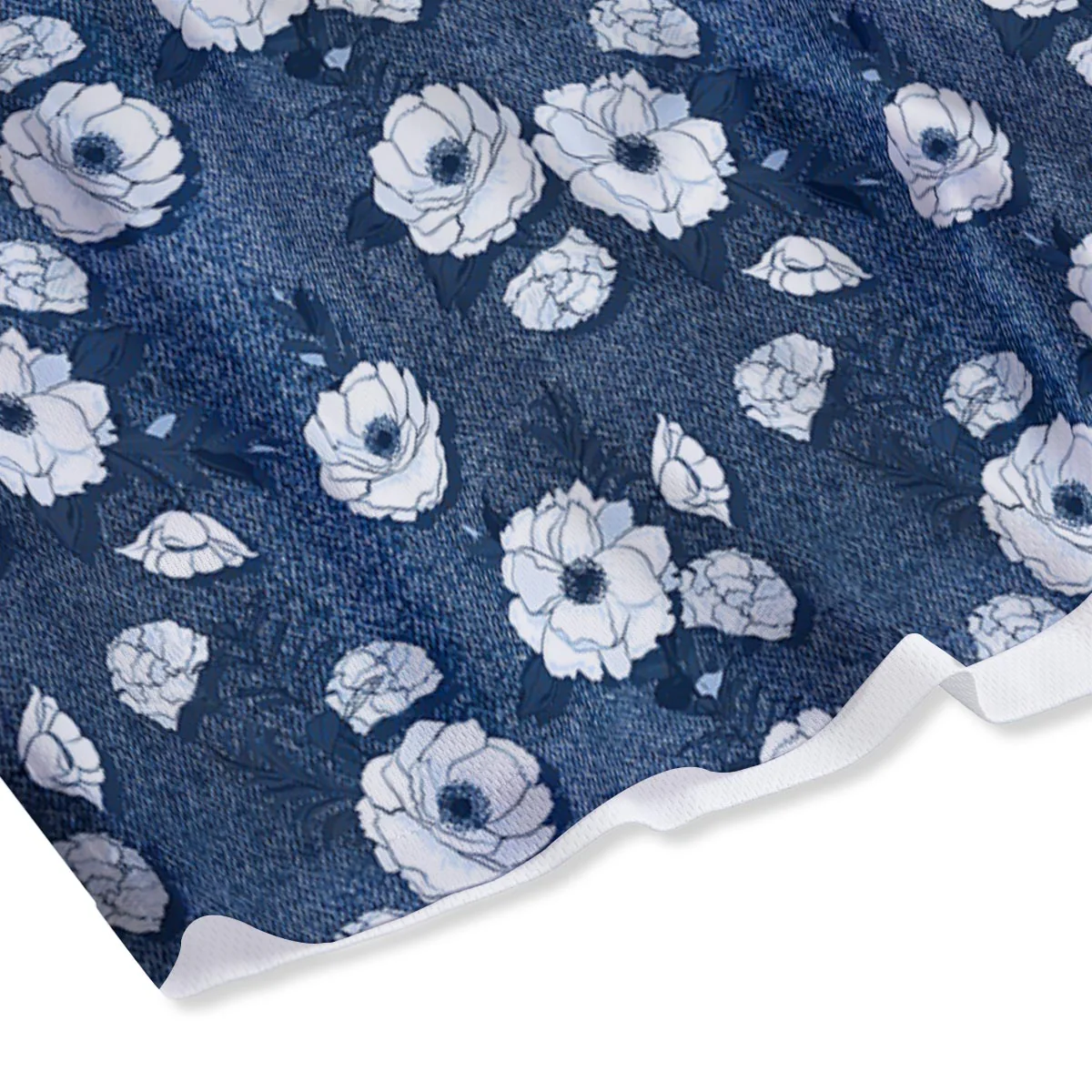 Denim Jeans Rose Print Pattern Mesh Shorts - Image 4