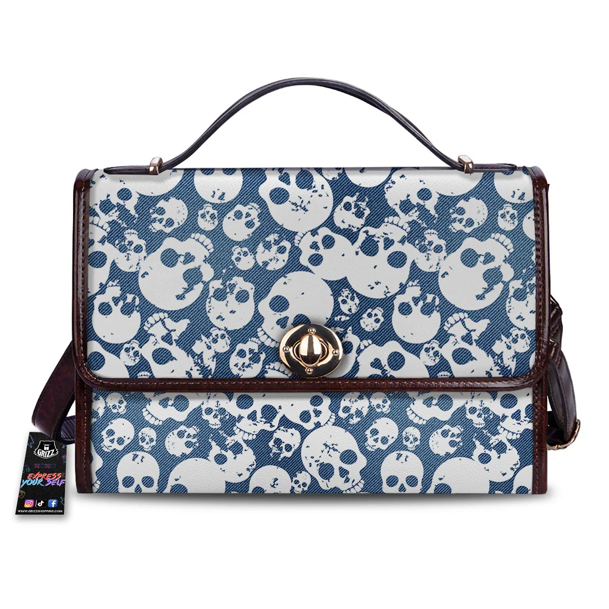 Denim Jeans Skull Print Pattern Women's Satchel Bag