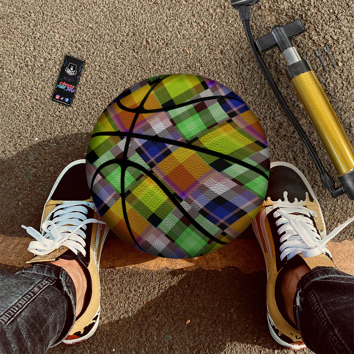 Diagonal Madras Plaid Print Pattern Basketball - Image 2