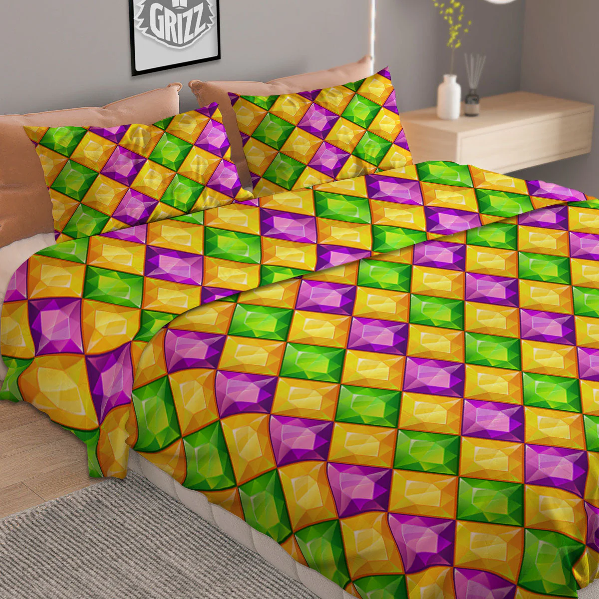 Diamond Mardi Gras Print Pattern Duvet Cover Bedding Set - Image 2