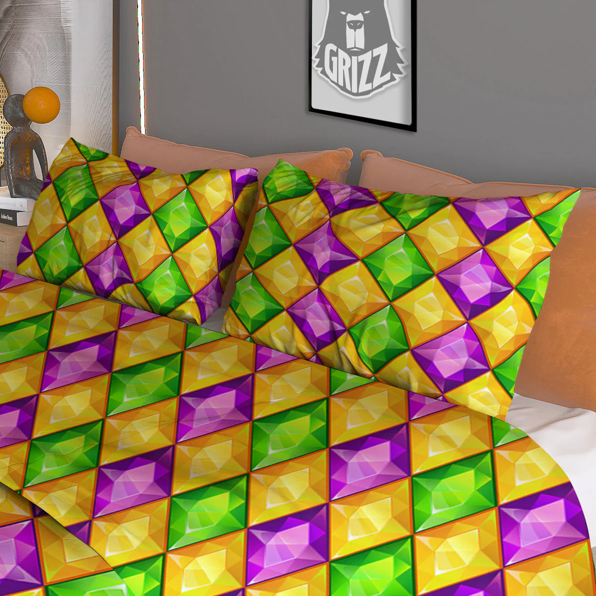 Diamond Mardi Gras Print Pattern Duvet Cover Bedding Set - Image 3