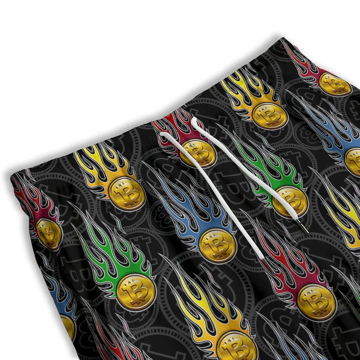 Digital Bitcoin On Fire Print Pattern Men's Athletic Shorts - Image 3