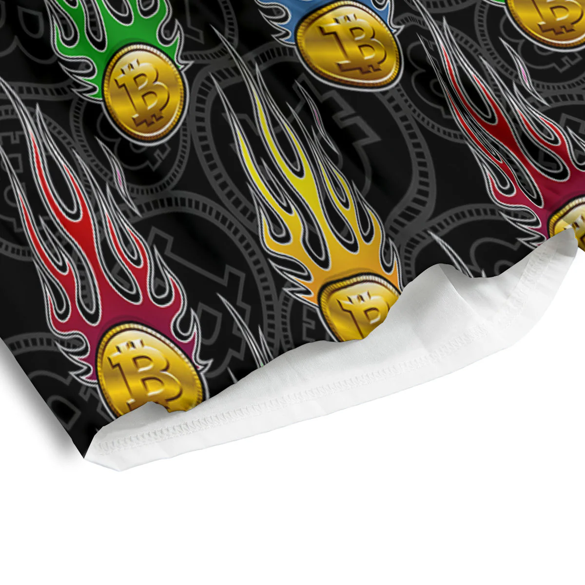 Digital Bitcoin On Fire Print Pattern Men's Athletic Shorts - Image 4