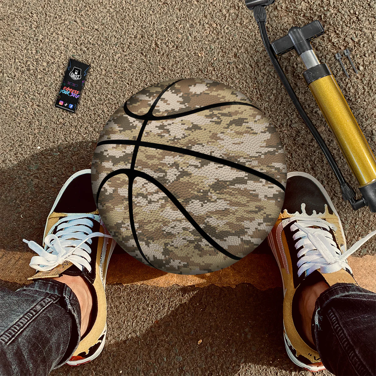 Digital Camo Beige Print Pattern Basketball - Image 2