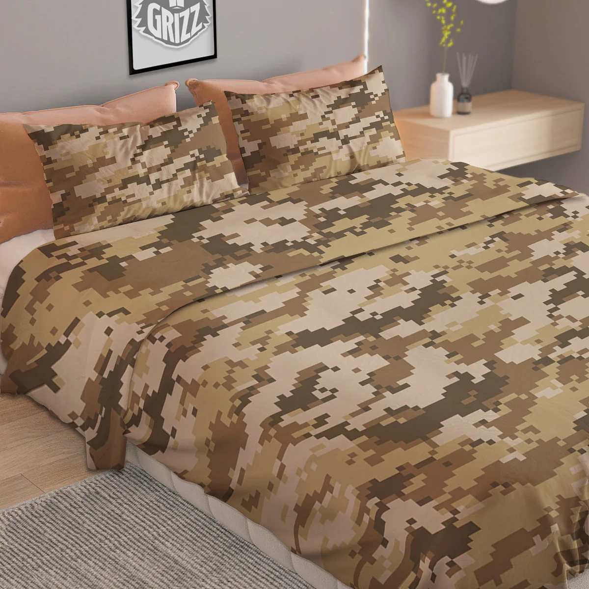 Digital Camo Beige Print Pattern Duvet Cover Bedding Set - Image 2