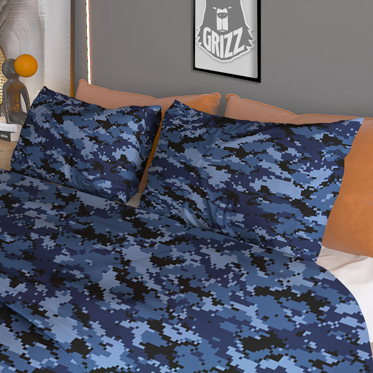 Digital Camo Black And Blue Print Duvet Cover Bedding Set - Image 3