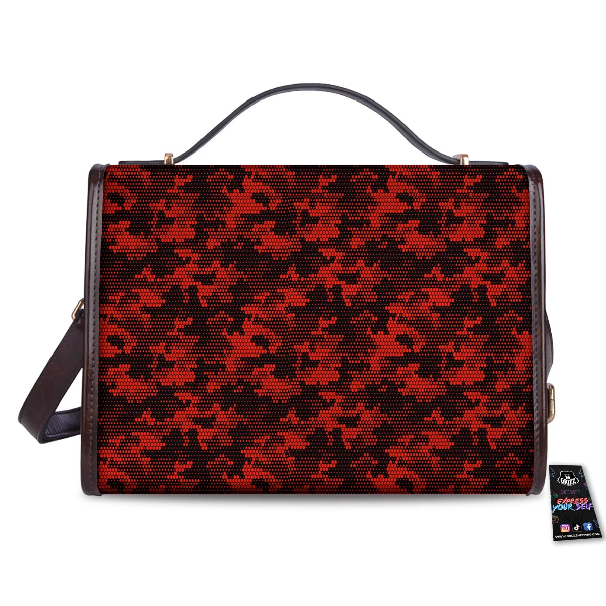 Digital Camo Black And Red Print Pattern Women's Satchel Bag - Image 2