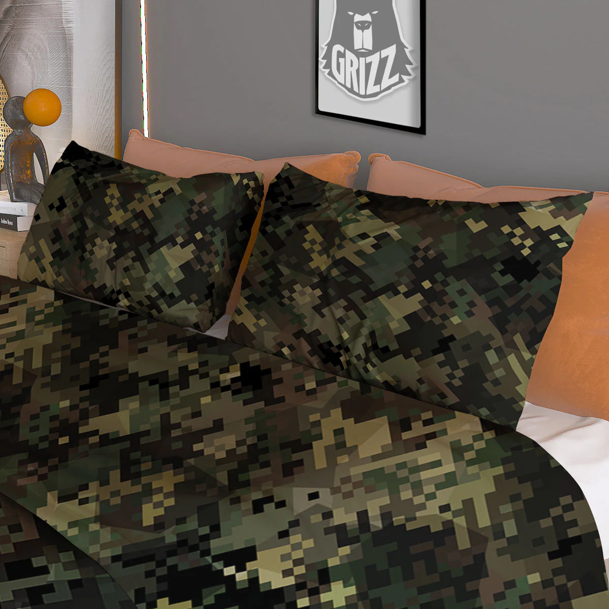 Digital Camo Forest Green Print Pattern Duvet Cover Bedding Set - Image 3