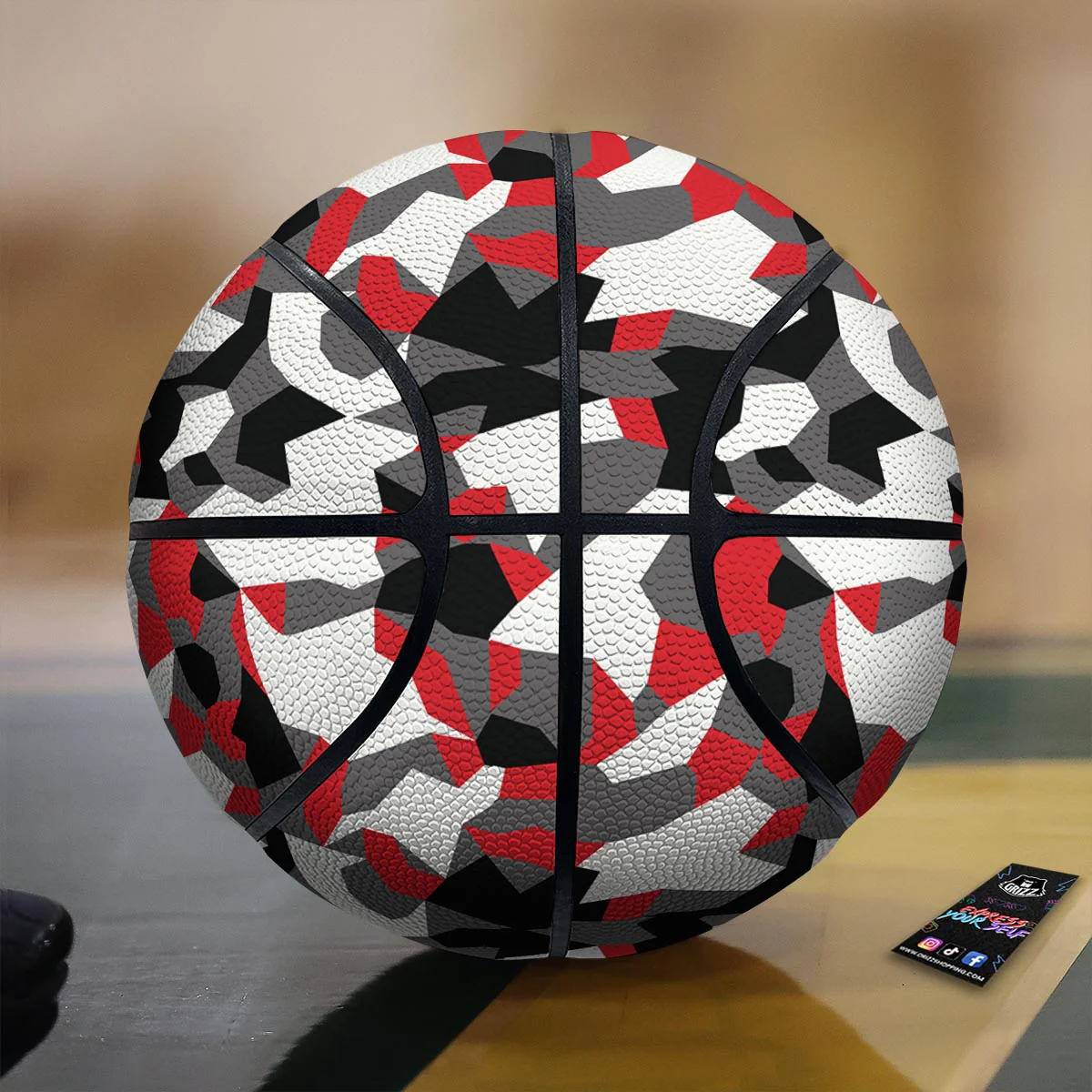 Digital Camo Grey And Red Print Pattern Basketball