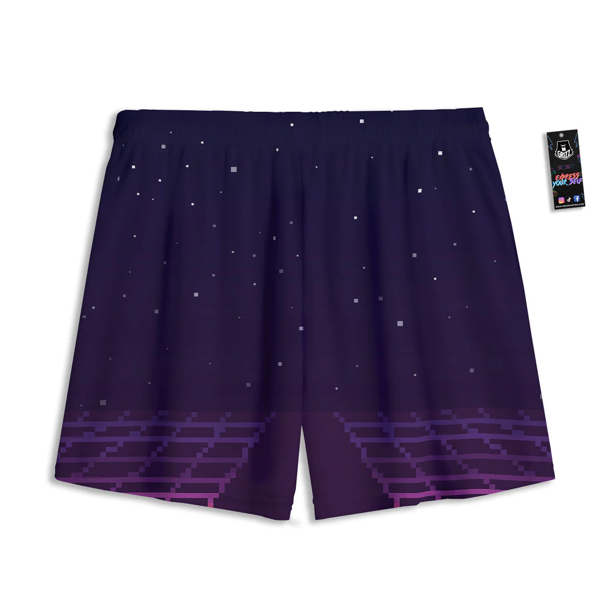 Digital Landscape 8-Bit Pixel Print Mesh Shorts - Image 2