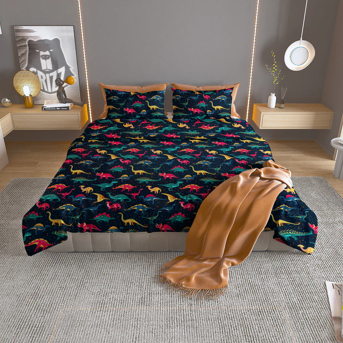 Dinosaur Colorful Print Pattern Duvet Cover Bedding Set