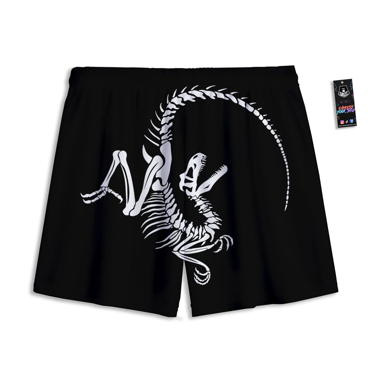 Dinosaur Fossil White And Black Print Mesh Shorts - Image 2