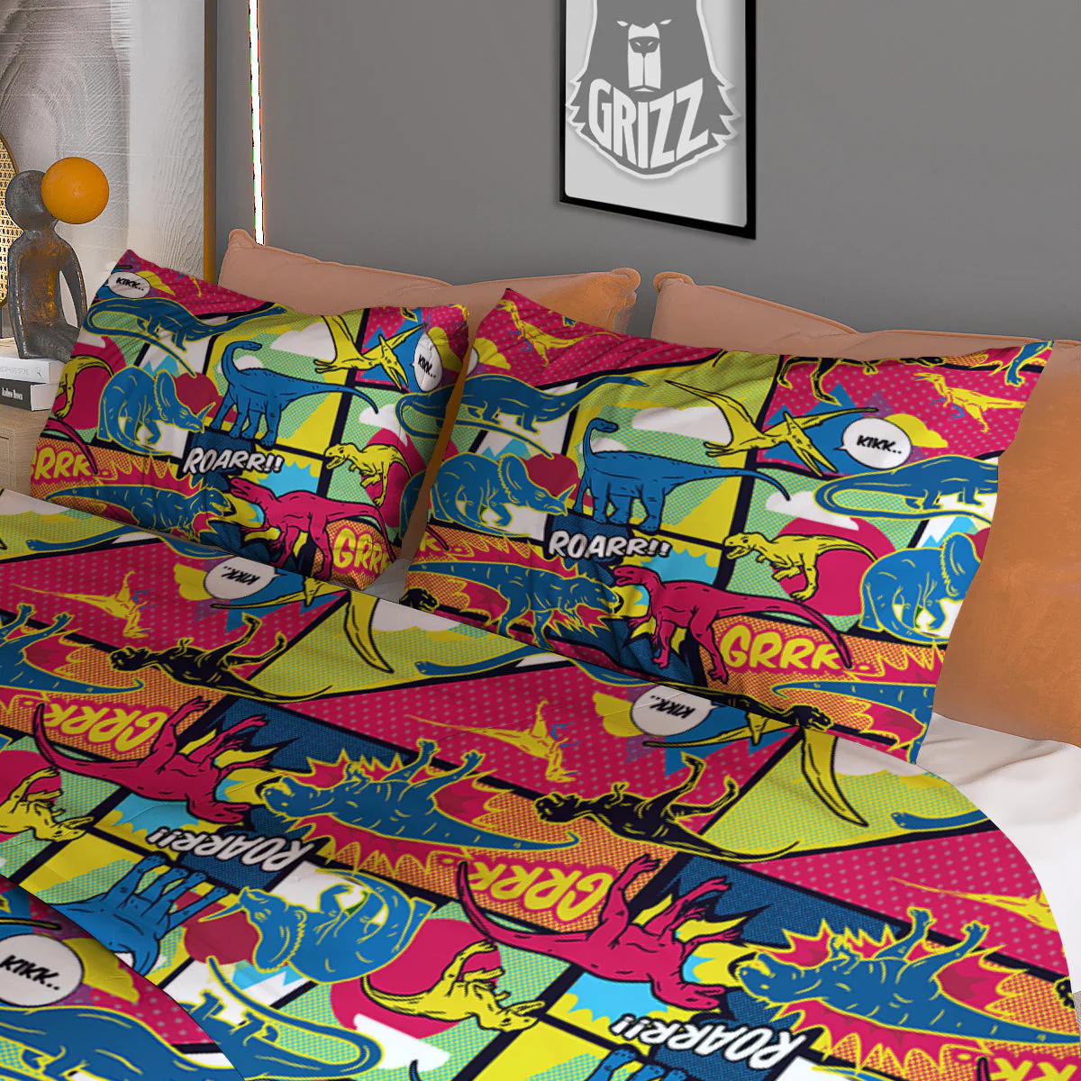 Dinosaurs Comic Print Pattern Duvet Cover Bedding Set - Image 3