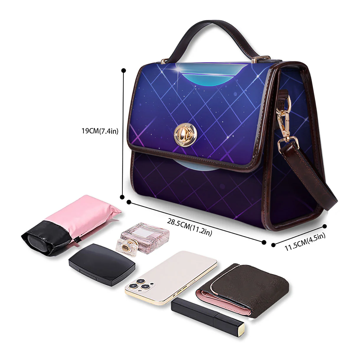 Disco Ball Purple Light Print Women's Satchel Bag - Image 4