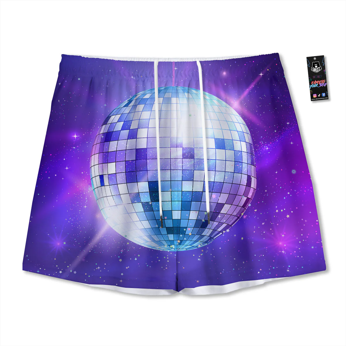 Disco Ball Ultraviolet Print Mesh Shorts