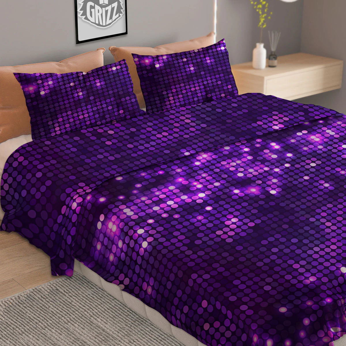 Disco Lights Purple Print Pattern Duvet Cover Bedding Set - Image 2