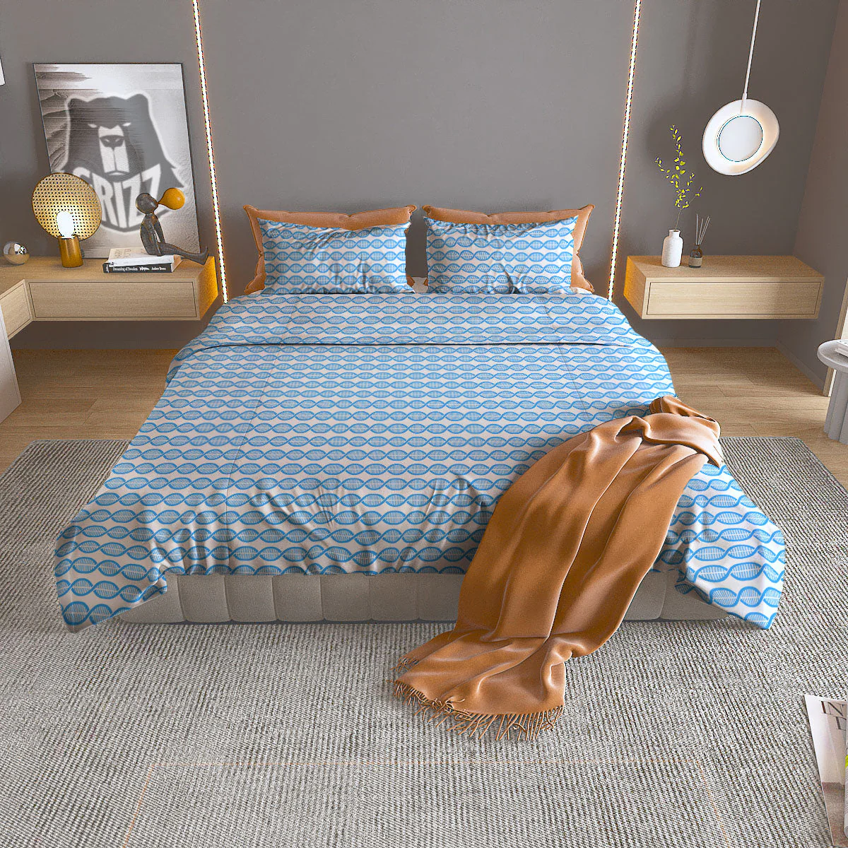 DNA White And Blue Print Pattern Duvet Cover Bedding Set