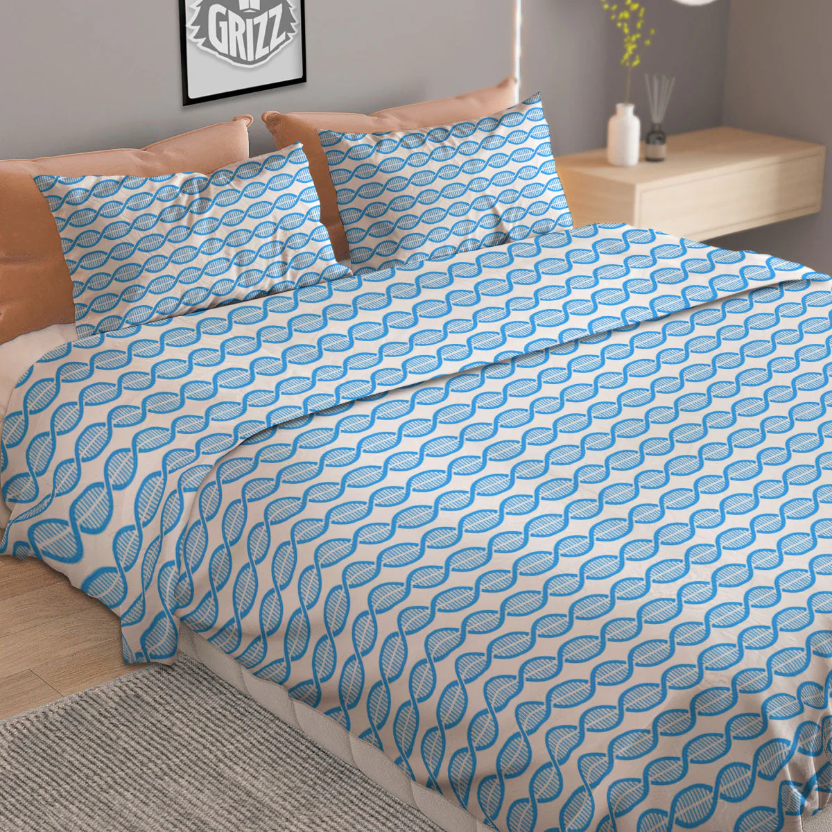 DNA White And Blue Print Pattern Duvet Cover Bedding Set - Image 2