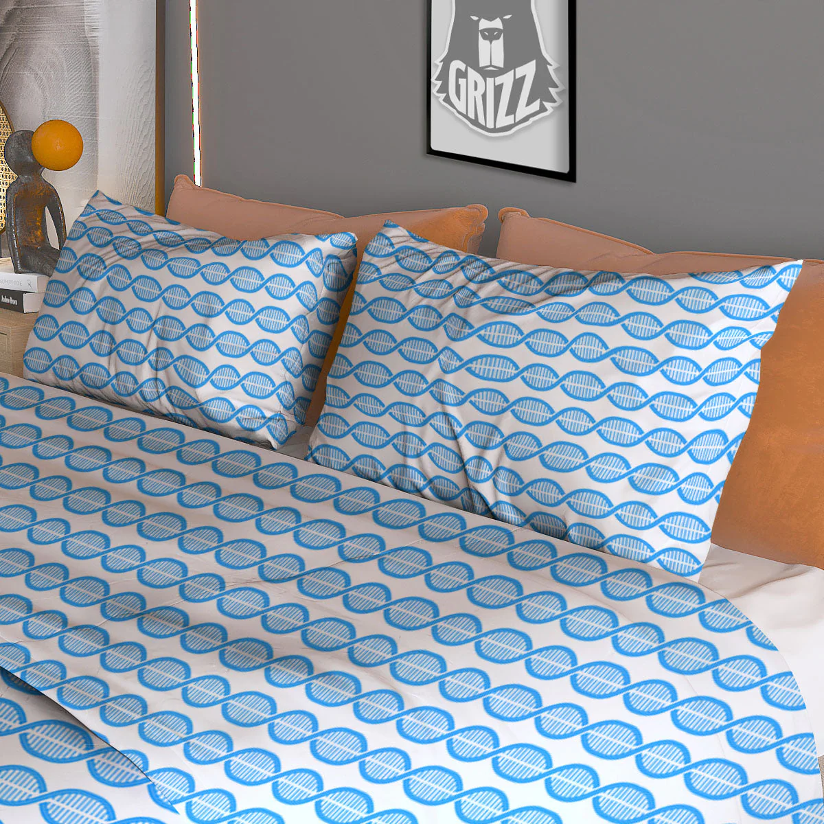 DNA White And Blue Print Pattern Duvet Cover Bedding Set - Image 3