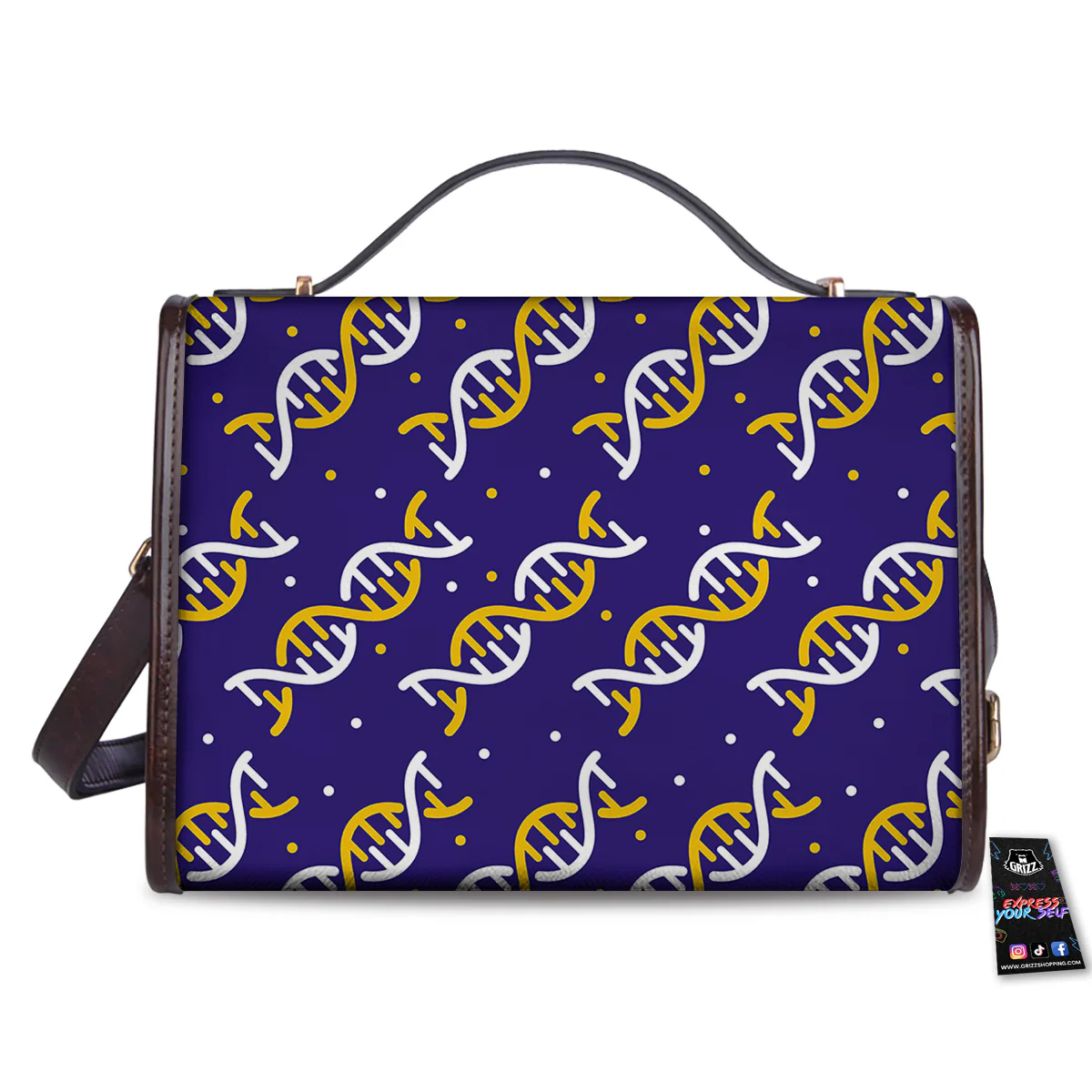 DNA Yellow And White Print Pattern Women's Satchel Bag - Image 2
