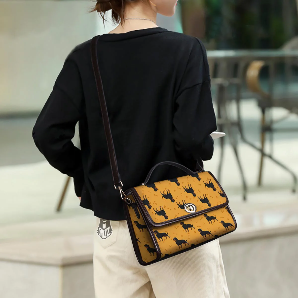 Dog Rottweiler Print Pattern Women's Satchel Bag - Image 3