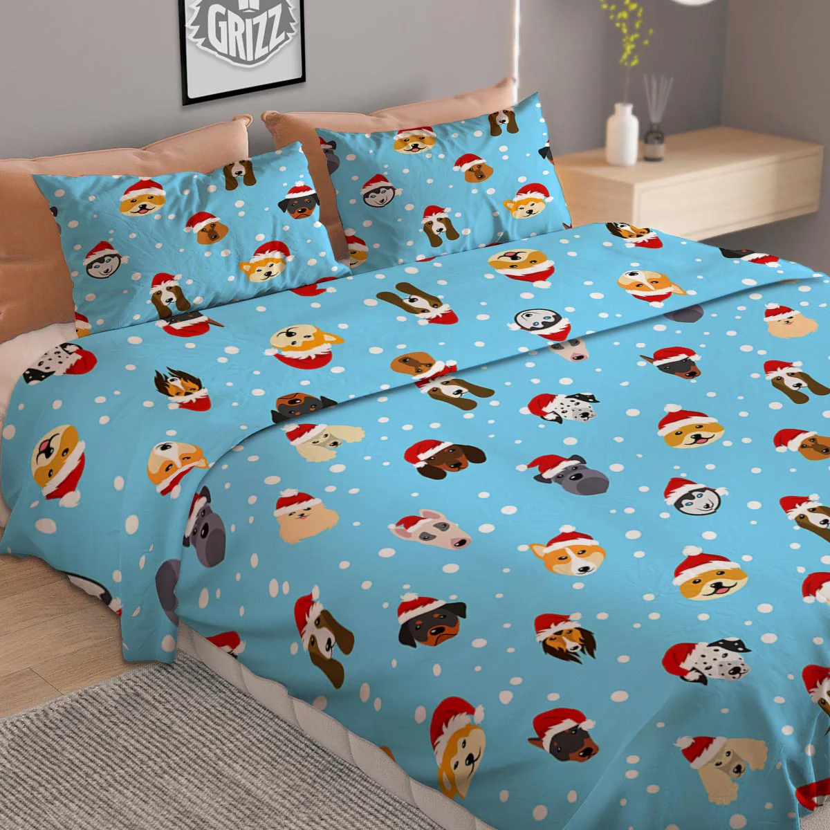 Dog Santa Print Pattern Duvet Cover Bedding Set - Image 2