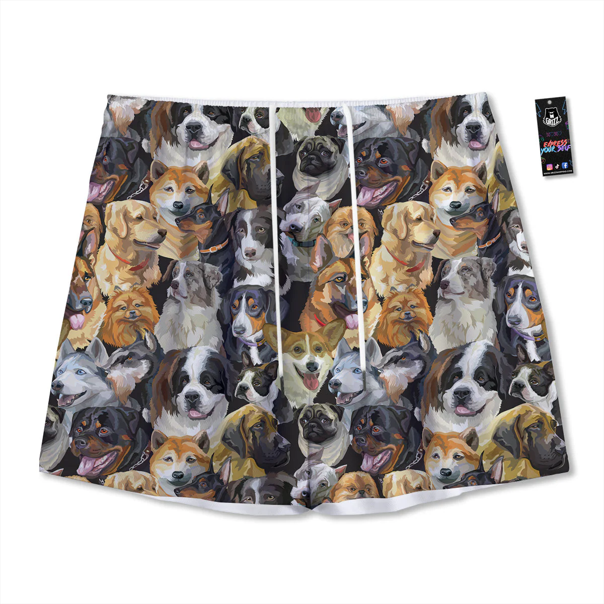 Dogs Breeds Watercolor Print Pattern Mesh Shorts